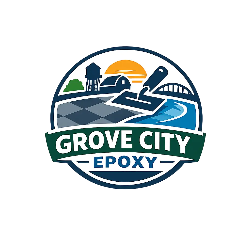 Grove City Epoxy logo featuring epoxy flooring and coating services in Grove City, OH